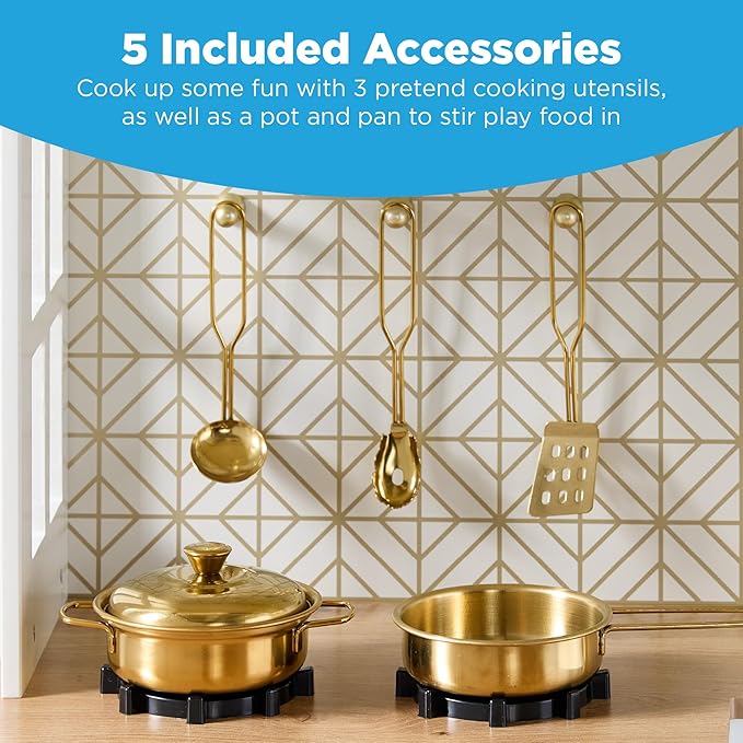 Best Choice Products Pretend Play Wooden Farmhouse Kitchen Set for Kids w/Toy Storage, Clicking Knobs, Windows, 5 Accessories Included - Cream