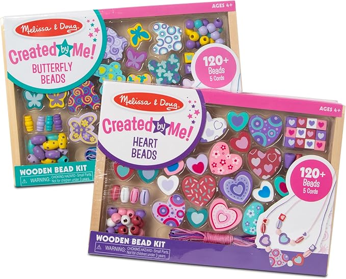 Melissa & Doug Sweet Hearts and Butterfly Friends Bead Set of 2-250+ Wooden Beads