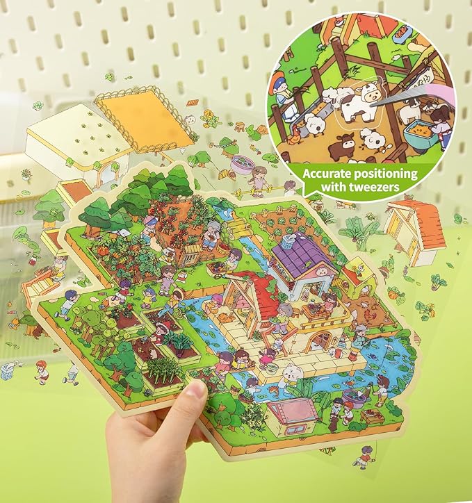 DIY 3D House Stickers, 4 Sets Fun DIY Stickers Scene Make Your Own Mini House Cute Cartoon Animal Scene Stickers for Kids Adult Sticker Art Relief Stress Pass The Time-Large Size
