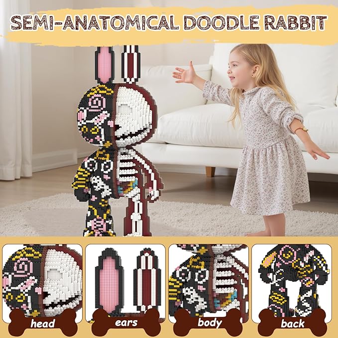 Animal Graffiti Skeleton Rabbit Micro Mini Building Blocks Sets Large Cute Animal Mechanical Rabbit Building Kits Model Toys for Adults Kids Teens 7300 PCS