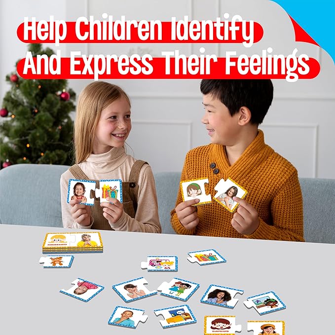 Feelings & Emotions Puzzle Cards, 50PCS Puzzles with Different Moods-Learn to Identify Various Feelings, Learning Toy for Kids with Autism, ADHD -Educational Tools for Therapy, Classroom, Home Use