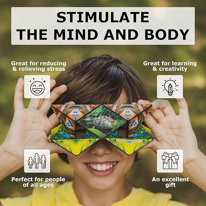 SHASHIBO Shape Shifting Box - Award-Winning Fidget Toy w/ 36 Rare Earth Magnets - Fidget Cube Transforms Into Over 70 Shapes, Sensory Toy Gift for Kids, Teens, and Adults (Wild Series - Savannah)