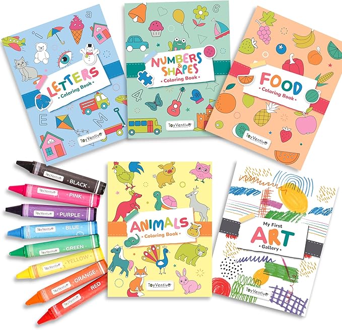TOYVENTIVE Toddler Coloring Books & Crayons, Toys & Birthday Gifts for 1+,2,3,4 Years Old Girls, Toddlers & Preschoolers Ages One,Two,Three,Four year olds