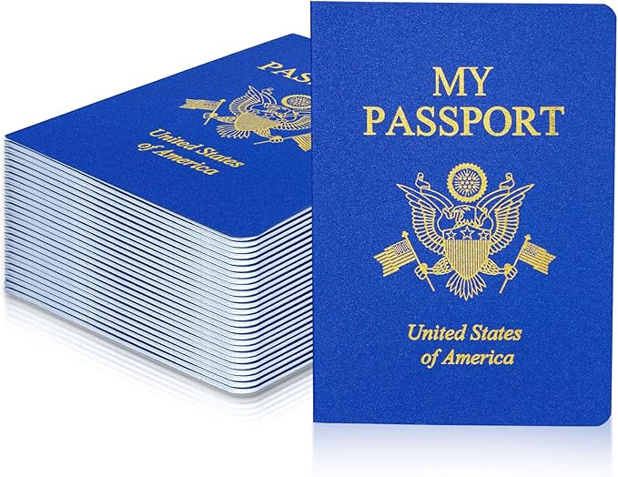 30 Pcs Blank Passport Notebook Blue Passport Book Fake Passport Travel Journal Sticker Collection Book for Kids School Projects World Travel Pretend Activity Party Favors, 5.51x3.9 Inch