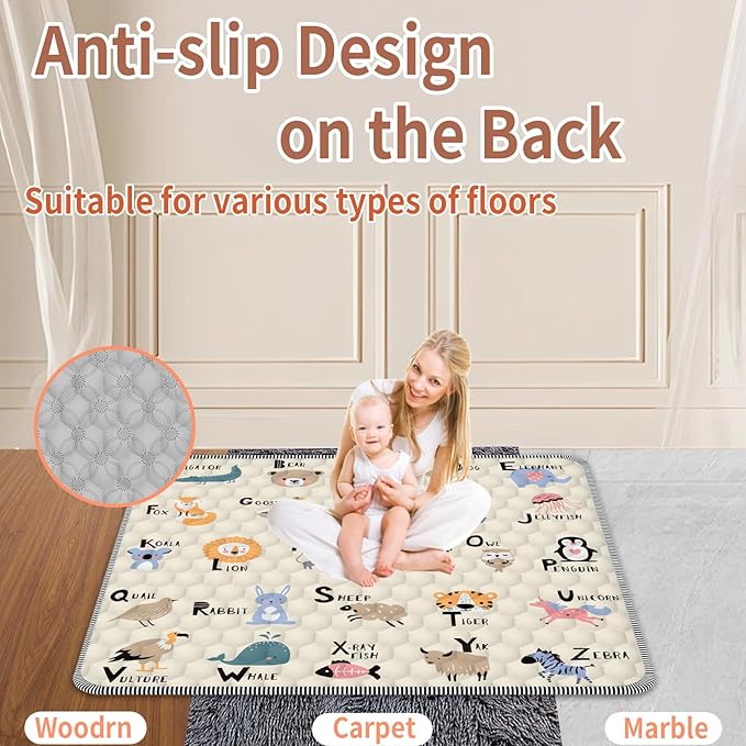 Baby Play Mat 50" X 50", Thickened Soft, Waterproof and Non-Slip Crawling Floor Pad, Machine Washable and Foldable for Floor Playpen