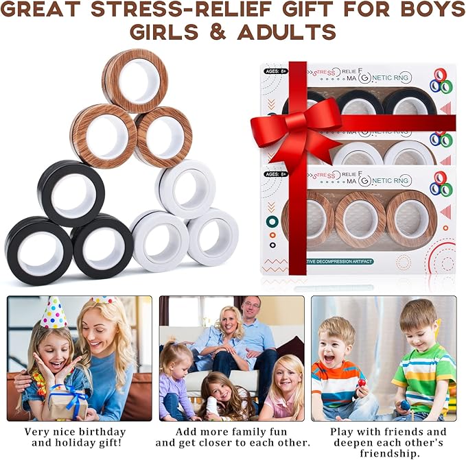 Cevioce 9 PCS Magnetic Ring Fidget Toys Set,ADHD Anxiety Magnetic Finger Spinner Pack for Teens Adults and Kids,Coolest Magnet Stress Relief Toy Birthdays Gifts for 8+ Year Old Boys Girls Present