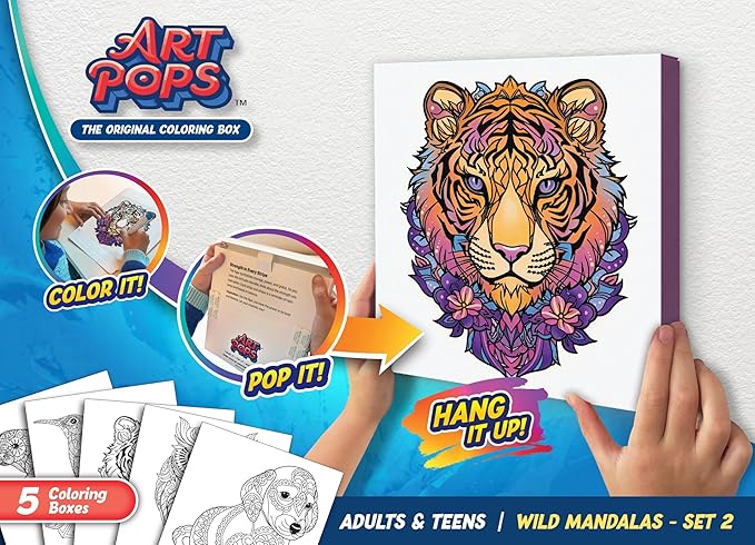 ArtPops Coloring Boxes – Pop-Up Pre-Printed Coloring Box Set – DIY Wall Art Kit for Teens & Adults – Eco-Friendly, Easy to Hang, No Frame Needed – 5-Pack, Enchanted Mandalas