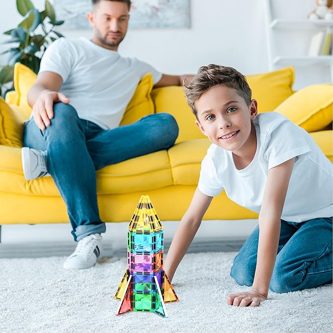 PicassoTiles 30pcs Mini Size Magnetic Tiles Sensory Magnet Toys Diamond Series Construction Building Blocks Set STEM Learning Travel Size Educational Toy for Kids Boys Girls Toddlers Age 3+ PTM30