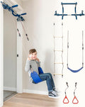 Gym1 Indoor Doorway Gym for Kids & Adults - 4-Piece, Blue - Swing Set with Sensory Swing, Pull Up Bar & Grip Rings, Agility Ladder - 300 lb Capacity