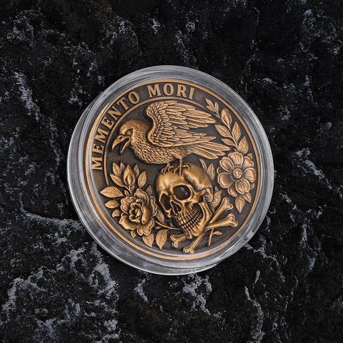 Memento Mori Memento Vivere Coin - Dual Sided Motivational Token with Skull & Tree of Life Design - Zinc Alloy Inspirational
