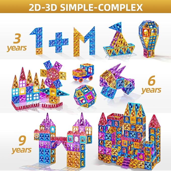 SNAEN Magnet Building Tiles for Kids Ages 3-5 4-8, 96 Pieces Educational Magnet Toys for 3 4 5 6 7 8 Years Old Boys, 3D Building Blocks, Creative Play for Ages 5-7, Toddler Toy Gifts