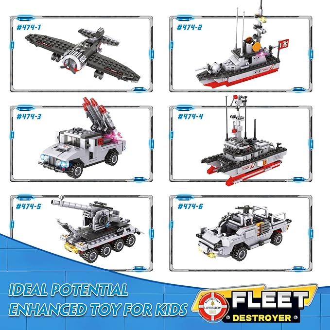 1296 Pieces Aircraft Carrier Building Blocks Set, Military Warship Battleship Building kit with Airplane, Patrol Boat, Army Car, Tank, Creative Roleplay Ship Gift Toys for Kids Boys Girls 6-12 Years