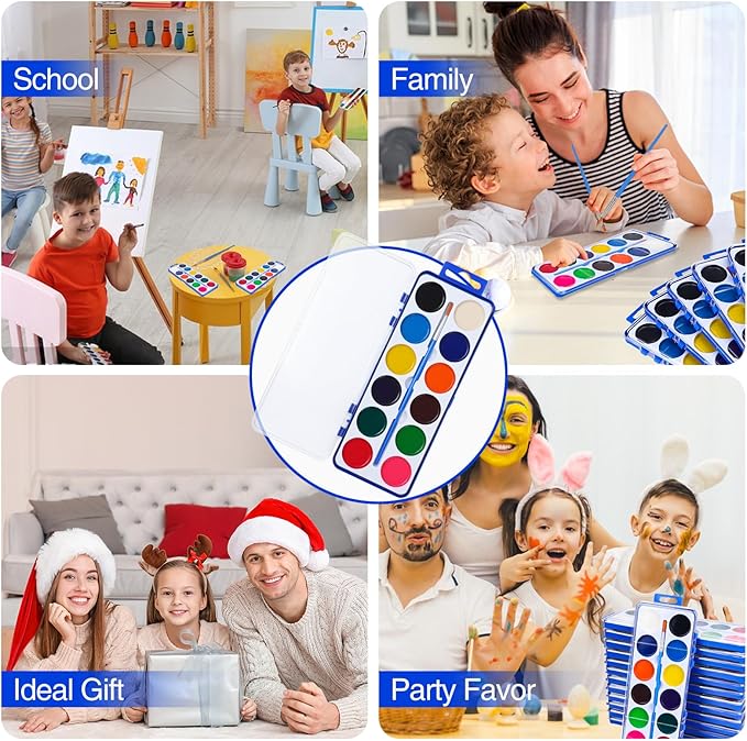 24 Pack Watercolor Paint Set for Kids, 12 Colors Watercolors Paints with Paint Brush, Kids Watercolor Paint Set for Party Favor, Classroom.