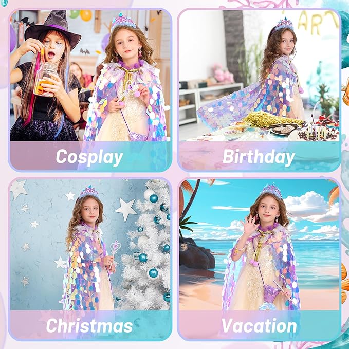 Princess Dress Up Toys Princess Dress Up Clothes Rainbow Mermaid Cape Kit 9 Pcs Gift Set for Little Girls 3-8 Years