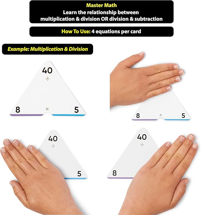Think Tank Scholar Triangle Math 752 Equations, All Facts 0-12 Box Set Addition, Subtraction, Multiplication, Division Flash Cards: Kindergarten, 1ST, 2ND, 3RD, 4TH, 5TH, 6TH Grade - Has Three Corners