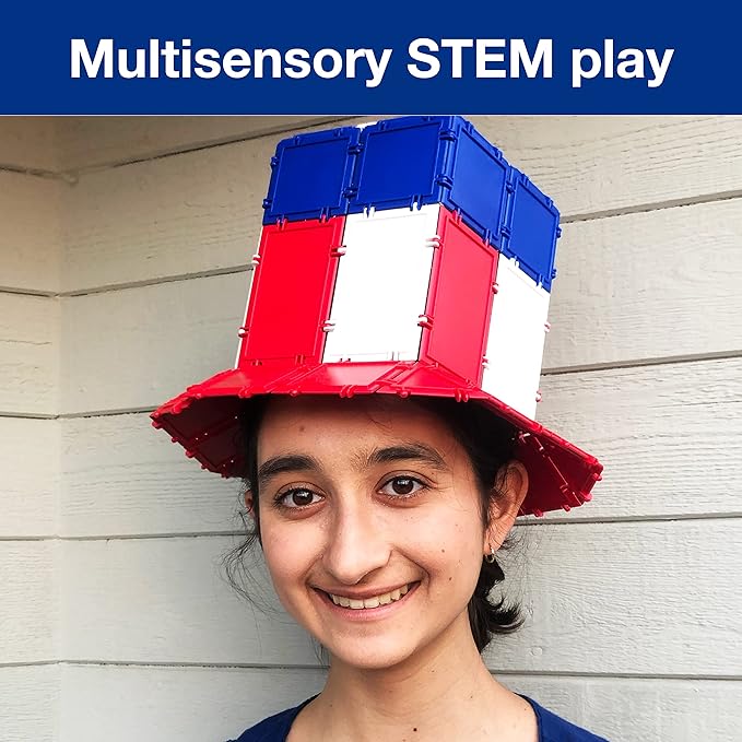 Jumbo Set Red, White & Blue, STEM & Math Toy Set Includes Online Activities, Made in USA