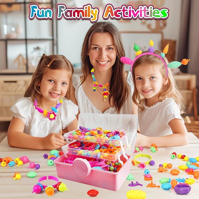 FUNZBO 850pcs Pop Beads - Jewelry Making Kit for 3 4 5 6 7 8 Year Old Little Girls, Arts and Crafts Toys for Kids, Necklace Bracelet Ring Hairband Creativity Snap Set Holidays Birthday Gifts