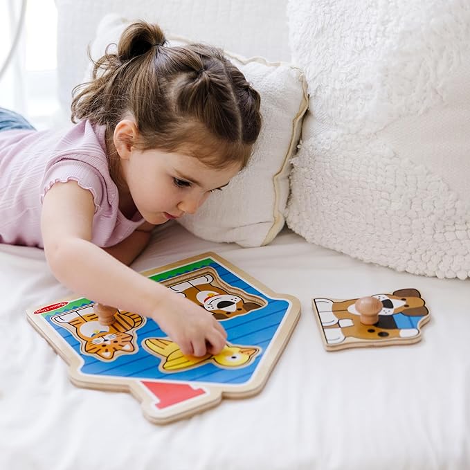 Melissa & Doug Pets Jumbo Peg Wooden Puzzle; Animal Puzzles, Peg Puzzles for Toddlers Ages 1+
