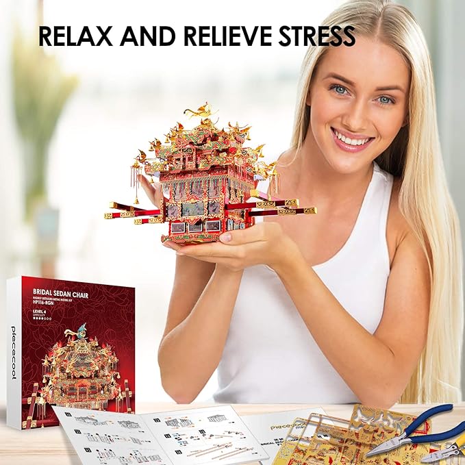 Piececool 3D Puzzles for Adults Metal Model Kits, Bridal Sedan Chair DIY 3D Metal Puzzle, Chinese Traditional Culture 3D Model Building Kit for Women,Great Gift, 288 Pcs