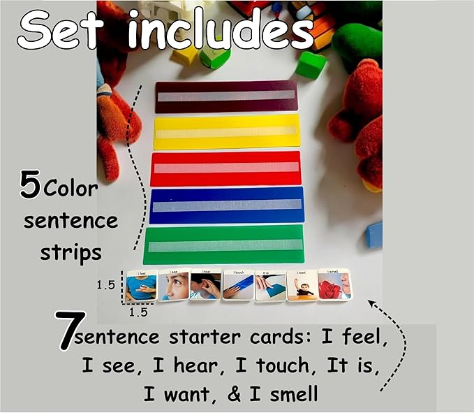 Smile4autism Small 2x8 Tools Perfect to Keep Your Loose Visual Picture Cards Organized. Autism ABA, ADHD, Language & Apraxia Aspergers (5 Sentence Strips)