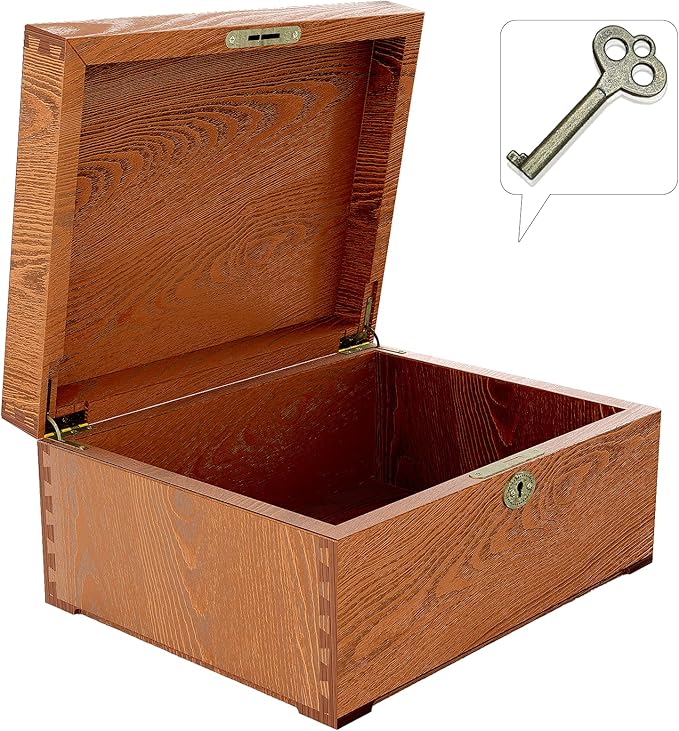 Locked Wooden keepsake box with Hinged Lid, Ash Wood Decorative Keepsake Box (11x5x8.46 in), Handmade Mortise & Tenon Joints, Durable Wood Box Storage for Jewelry & Valuables