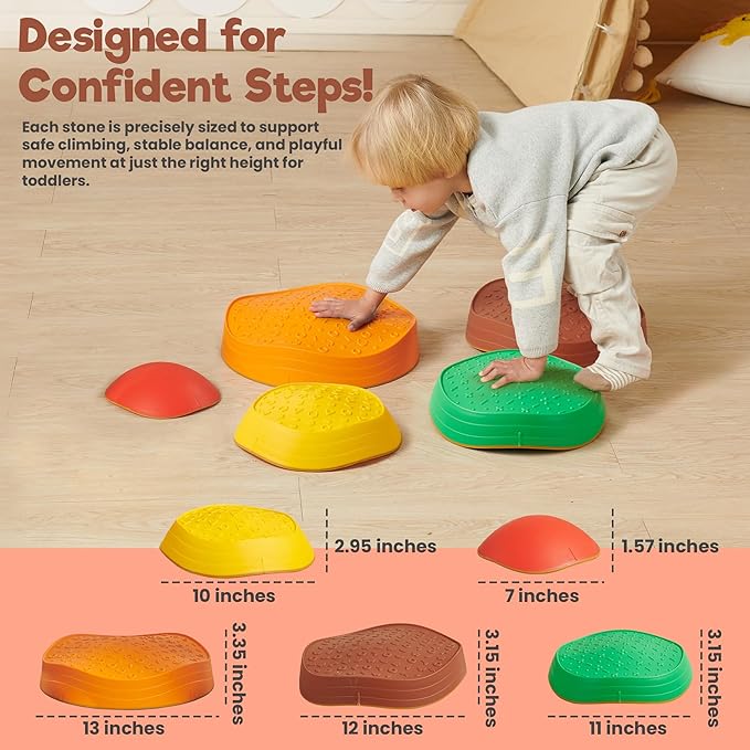 Stepping Stones – Indoor & Outdoor Obstacle Course Toys for Kids – Montessori Sensory & Motor Skill Development, Coordination & Active Play – Textured Educational Play Set