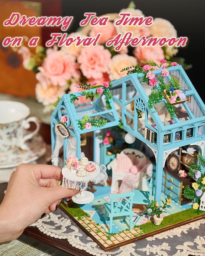 Miniature House Kit Floral Reverie, DIY Tiny House with Furniture & LED Lights, Miniature Dollhouse Kit for Adults & Teens, Creative Decoration Gift for Family Friends