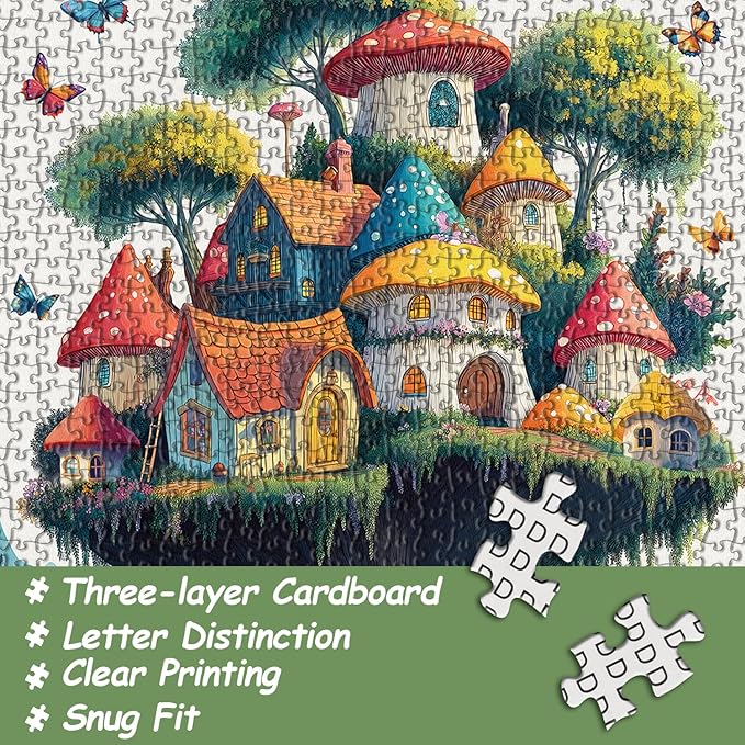 Mushroom Puzzles for Adults 1000 Pieces, Magic Mushroom Treehouse Puzzle Fantasy, Colorful Art Jigsaw Puzzle, Challenging Hard Puzzles for Adults