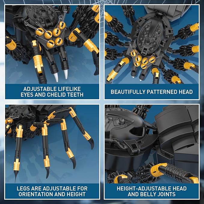 HIGH GODO Wild Animals Spider Building Set, Magic Animal Black Spider Model Kit, Horror Halloween Spiders Toy for Kids Adults 8+ (445PCS)