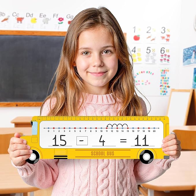 26-Pack School Bus Number Line Dry Erase Boards Cards, 14"x4", Double-Sided, Math Manipulatives for Kids, Student, Kindergarten Elementary Special Education 1st Grade Classroom Must Haves