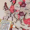 Colorfull Worlds 3D Wooden World Map Wall Art - Premium Multicolored World Travel Map for Wall Decor with Push Pins- Ideal Housewarming Gift & Travel Tracker (Medium, Crimson)
