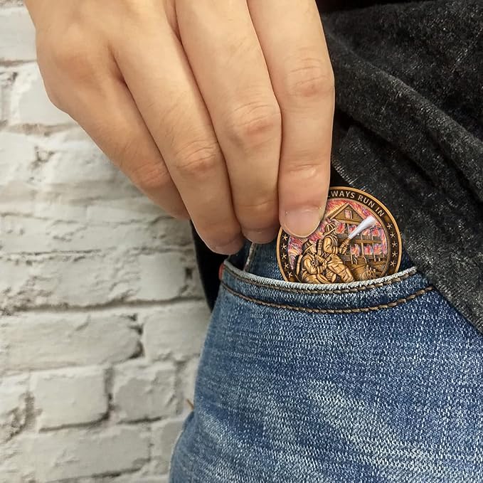 Heroic Firefighter Challenge Coin - Tribute to Bravery and Dedication with Display Box (Single Coin)