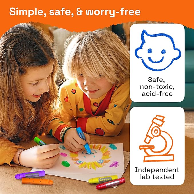 ARTISTRO 100% Washable Tempera Paint Sticks for Kids - 12 Non-toxic Paint Markers for Kids - Color Sticks with Twist Design