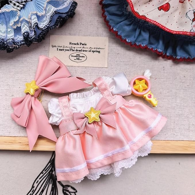 Clothes for Labubu(NO Doll), 15cm/17cm Doll Accessories Suit ,Cute Clothes for Dress up,Easy Dress-Up Fun ,Pink Princess for Dress Up, Play & Collector