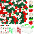 277 PCS Christmas Sensory Bin Filler Winter Sensory Bin Items 240 Pompoms 24 Resin Xmas Snowman 6 Cups 6 Tweezers 1 Storage Box for Winter Christmas Sorting Counting Training Education Activities