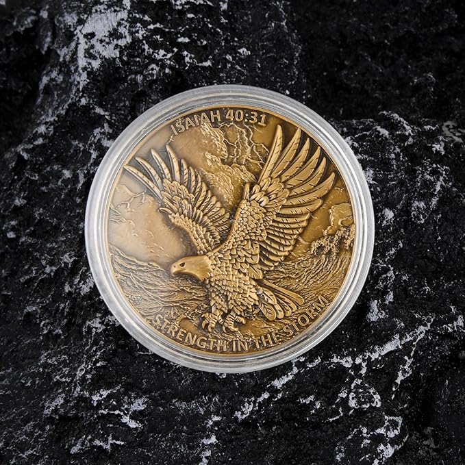 Inspirational Eagle Coin - Motivational Inspirational Gift for Spiritual Encouragement, Christian Gift, Strength in The Storm Token, First Responder Keepsake
