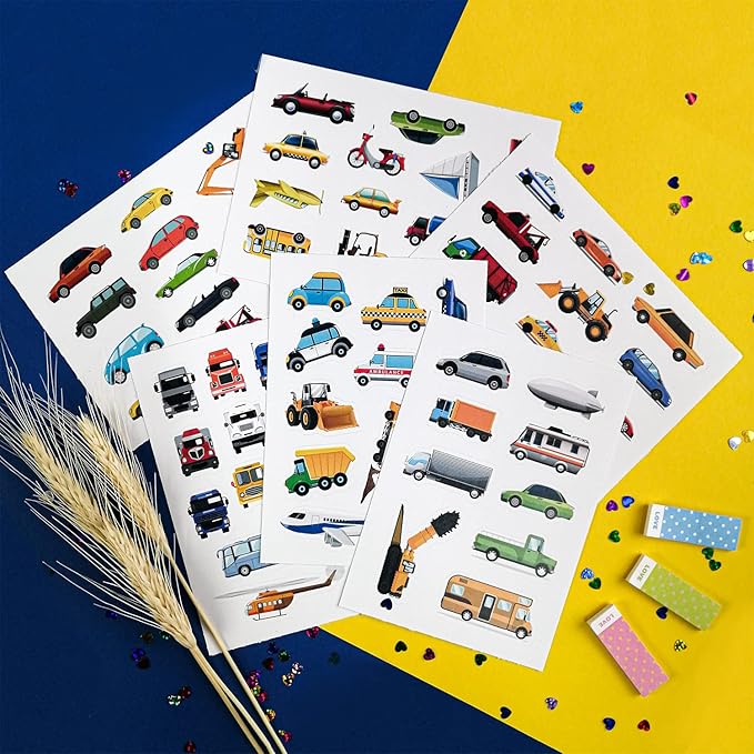 BulbaCraft Truck Stickers - Construction Stickers - Train, Airplane, Tractor, Boat, Fire Truck and Race Car Decals – Extra Durable Waterproof Vehicle Decals, Gifts for Women & Men
