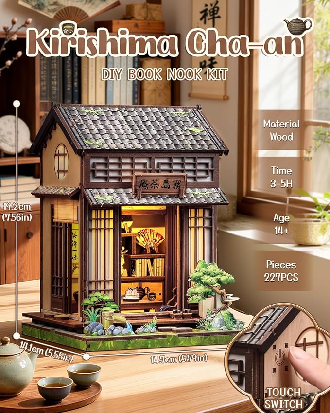 Book Nook Kit, DIY Miniature House Kits for Adult and Teens, Dollhouse Tiny Booknook Garden House Bookshelf, DIY Craft Gifts for Family and Friends (Japanese Chashitsu)