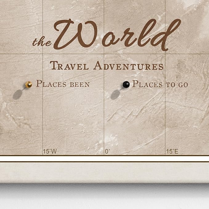 Canvas World Map with Cork Pin Board - English Lettering - Decorative Wall Decoration for All Rooms - Canvas Pictures with World Map Motif (90x60 cm, Pattern 17)