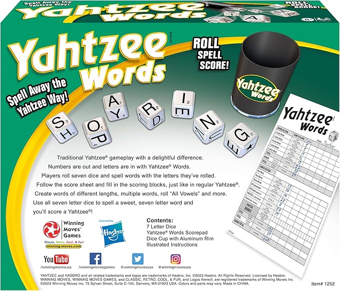 Winning Moves Yahtzee Words Games USA, Family Word Game Version of Yahtzee for 2 or More Players, Ages 8+