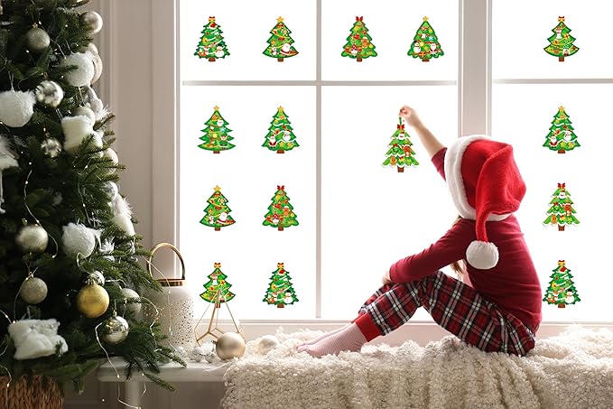 40PCS Christmas Crafts Bulk: Xmas Tree Paper Suncatchers DIY Kit for Winter Holiday Activities Decorations, Window Stained Glass Effect Art Ornaments
