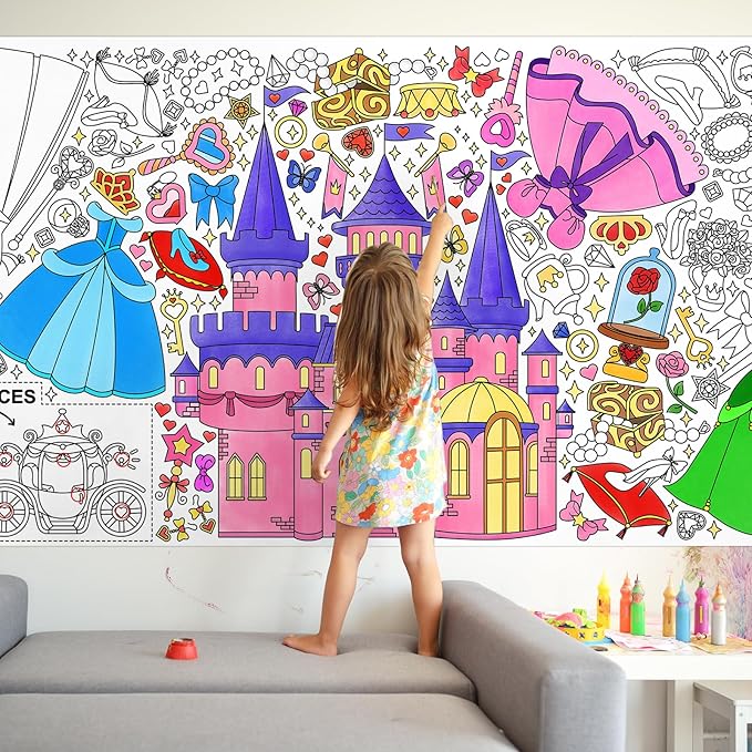Gatherfun Princess Party Giant Coloring Poster - 31.5 x 72 Inches - Versatile Classroom Wall Decor & Birthday Activity - Princess Poster or Table Cover for School Parties & Special Events