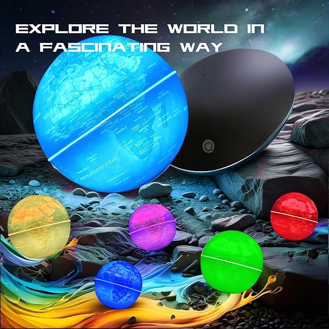 Magnetic Levitating Globe with LED Light, 360°Rotating Floating Globe World Map for Home Office Display, Cool Tech Gift for Men Father Boys and Girls, Ideal for Birthdays Anniversaries