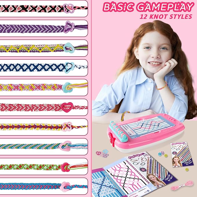 Friendship Bracelet Making Kit for Girls, Arts and Crafts for Kids Age 8-12, Christmas Birthday Gifts for Girl 7 9 11 12 Year Old, DIY Jewelry Making Kit for Girl, Friendship Bracelet Maker Tool