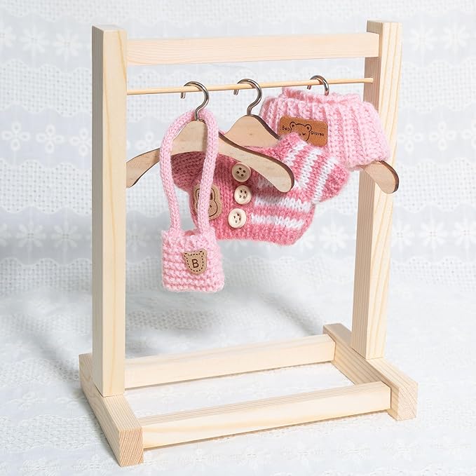 17cm Doll Clothing for Labubu - Kawaii Chic Style Set for 17cm Dolls, Cute Doll Outfit with Accessories -Button Up Stripe Pink Sweater + Pink Hat + Pink Bag (Clothes Only)