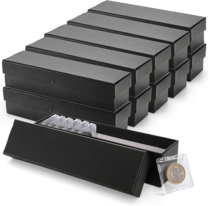 ZOOFOX 10 Pack Coins Holders for Collectors, Cardboard 2x2 Inch Coin Flip Boxes, Single Row Coins Snap Protection Cases for Coin Dollar Collection Supplies
