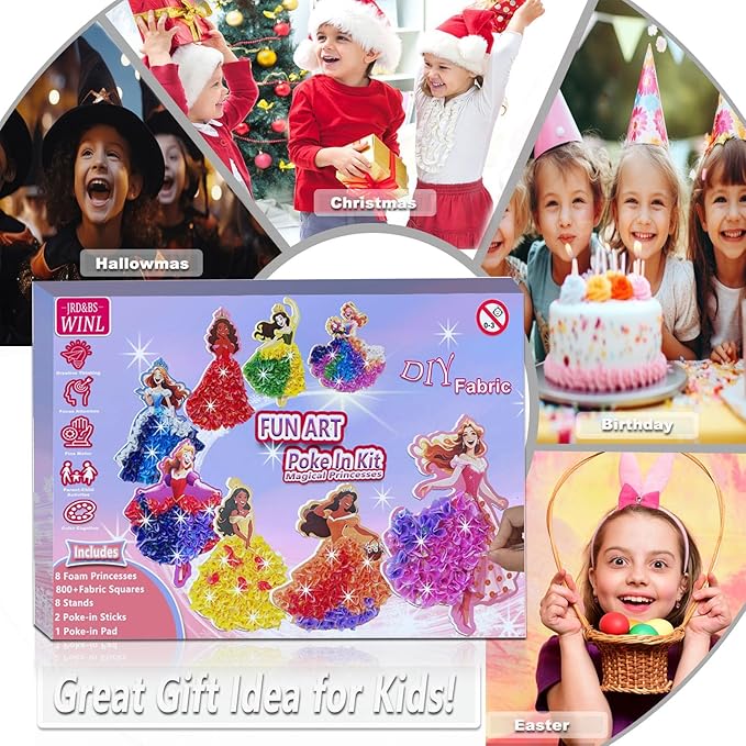 skyenchant Princess Poke in Art Kit - Magical Dress-Up Crafts, Creative Fun Activity for Girls, Best Birthday Gift for Ages 4-9 Years Old(8cpcs) (Princess-8)