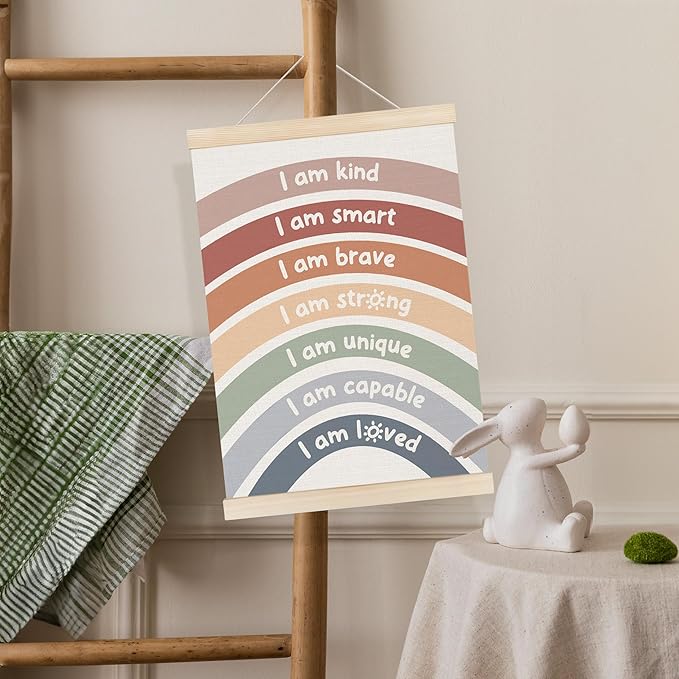 Koesus Inspirational Classroom Rainbow Wall Art Poster Hanger Frame 12x16 Inch Set of 3, Positive Affirmations for Kids, Motivational Canvas Prints Framed Wall Decor for Classroom Kids Room Playroom