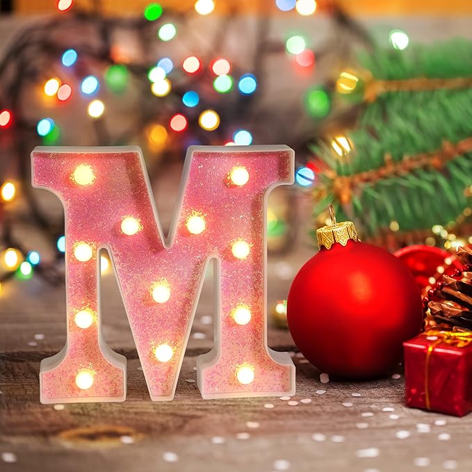Foaky Pink Light up Letters，Pink Party Decorations,Girls Room Decor,Glitter Light Up Letters,Alphabet Letter Sign for Night Light Birthday Party Girls Gifts, Home Bar Decoration（Y）