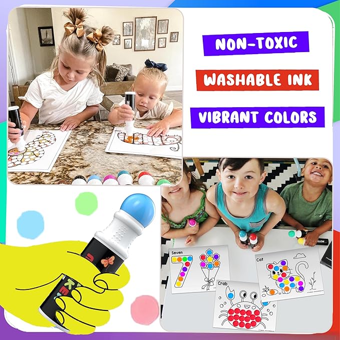 Chalkola 50 Dot Markers Bulk Classroom Pack (10 Colors W/Gold, 5 Activity Books) | Washable Bingo Daubers for Kids Toddlers Ages 1 2 3 4 5 - Art & Craft School Supplies for Preschool, Kindergarten